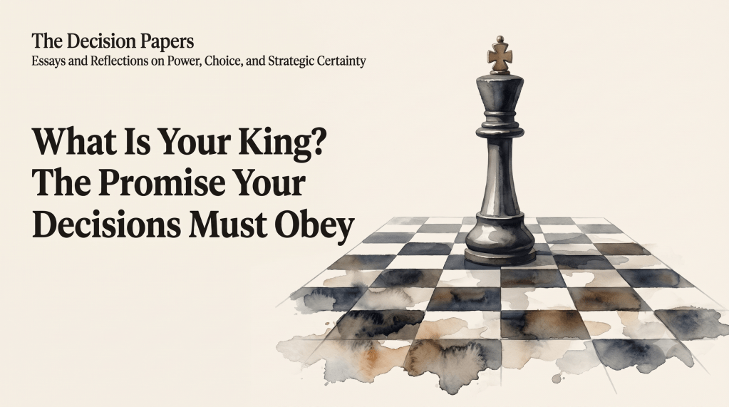 The Decision Papers — What Is Your King?: The Promise Your Decisions Must Obey. Banner with a chess king standing on a board.